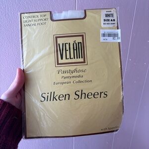 Vintage Velan Silken Sheer Pantyhose Control Top Sandal Toe White Sz A/B